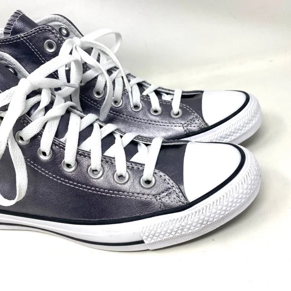 Converse Chuck Taylor High Black Metallic Leather Sneakers Women's Size A06166C - Picture 6 of 8